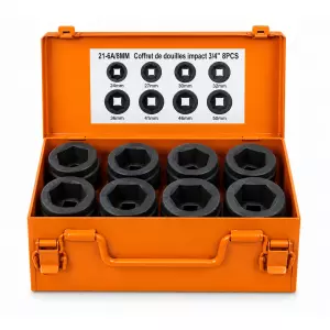 COFFRET CLE DOUILLES IMPACT SERIE LONG 3/4" 8PCS 6 PANS ACEM